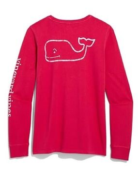 Vineyard Vines Coral Whale Long Sleeve Pocket Tee XL